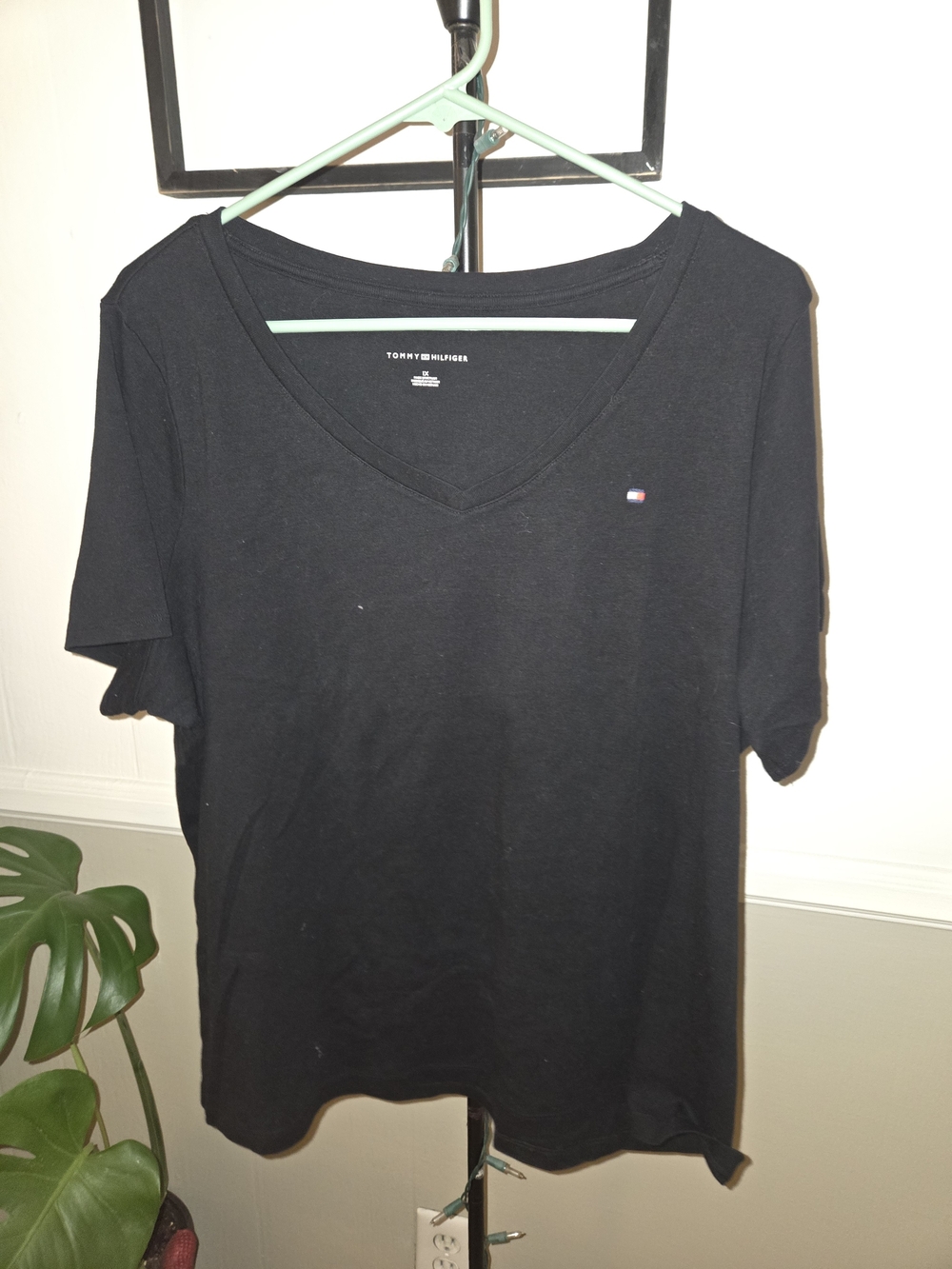 Tommy Hilfiger Men's Black V-Neck Tee with Signature Logo